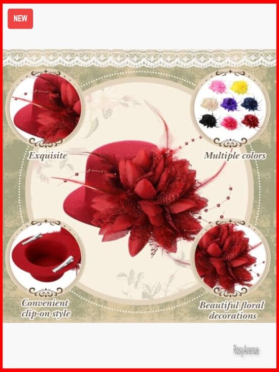 8-Piece Fascinator Hat Set with Feathers for Weddings & Events main image 4